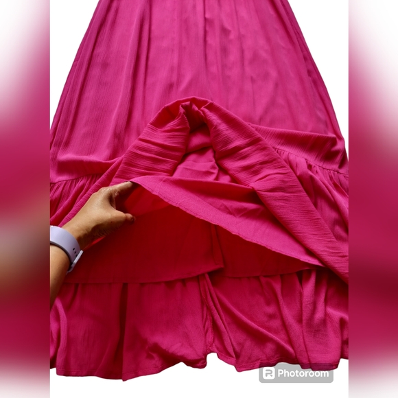 New JustFab Hot Pink Crochet Trim High Halter Sleeveless Maxi Dress - Picture 7 of 15